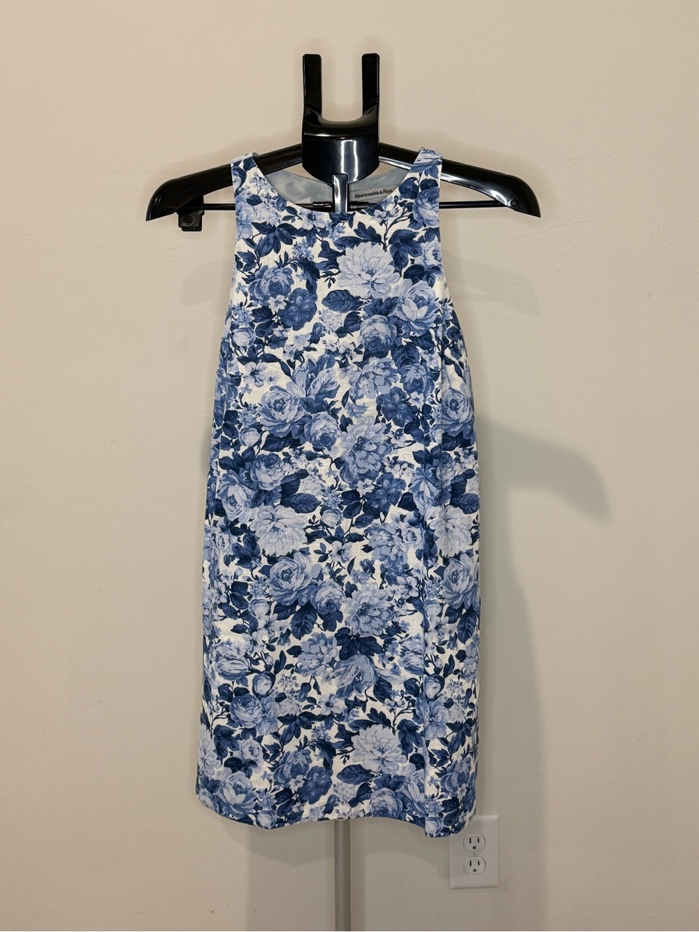 Abercrombie & Fitch White and Blue Floral High-Neck Shift Dress